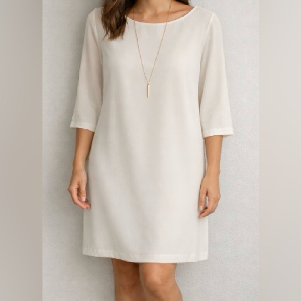 LEITH Ivory 3/4 Sleeve Light Weight Shift Dress Size M
